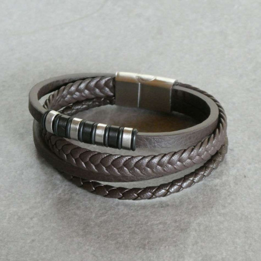 Modisches geflochtenes Lederarmband 4 Bänder für Männer.