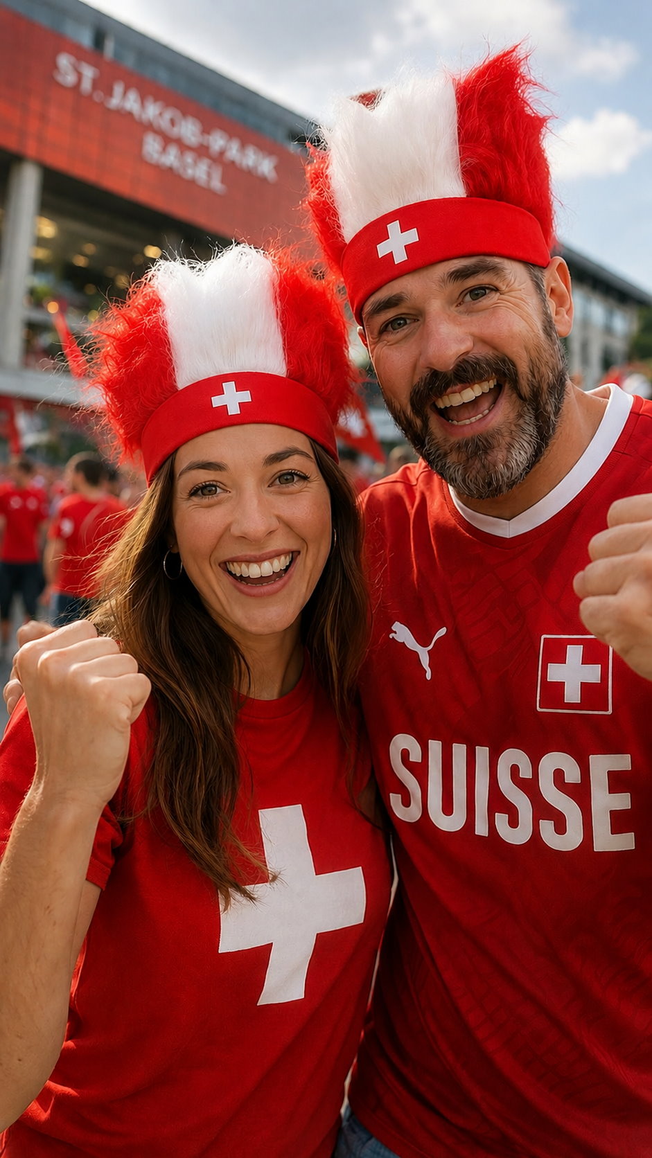 Schweiz Fan Stirnband mit rot weissen Haaren Einheitsgrösse Fanartikel Nati