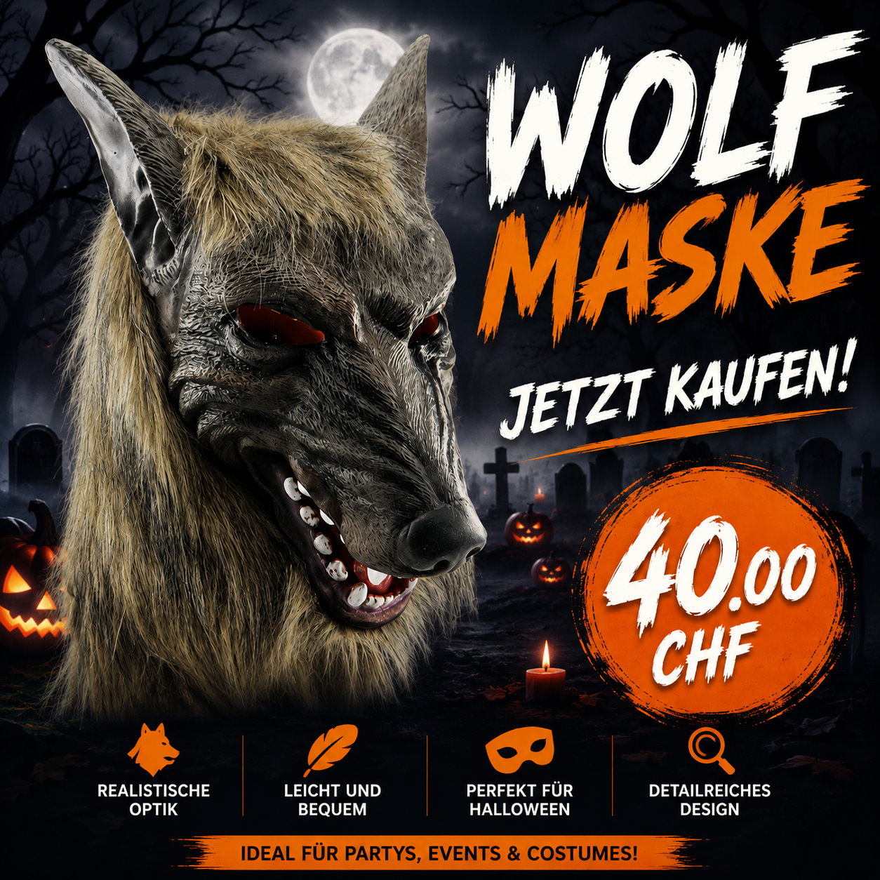 Wolf Maske Werwolf Halloween Fasnacht Kostüm Party