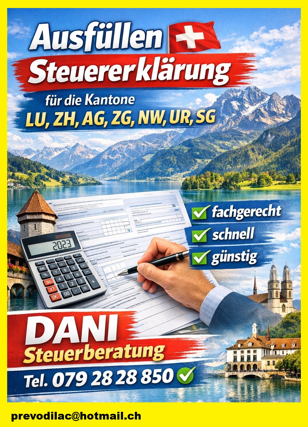 Steuererklärung 2025 ausfüllen für die Kantone LU, ZH, AG, NW … oder Ihre Dokumente aus Serbien, Kroatien, Bosnien & Herzegowina übersetzen durch anerkannten Übersetzer mit Zertifikat